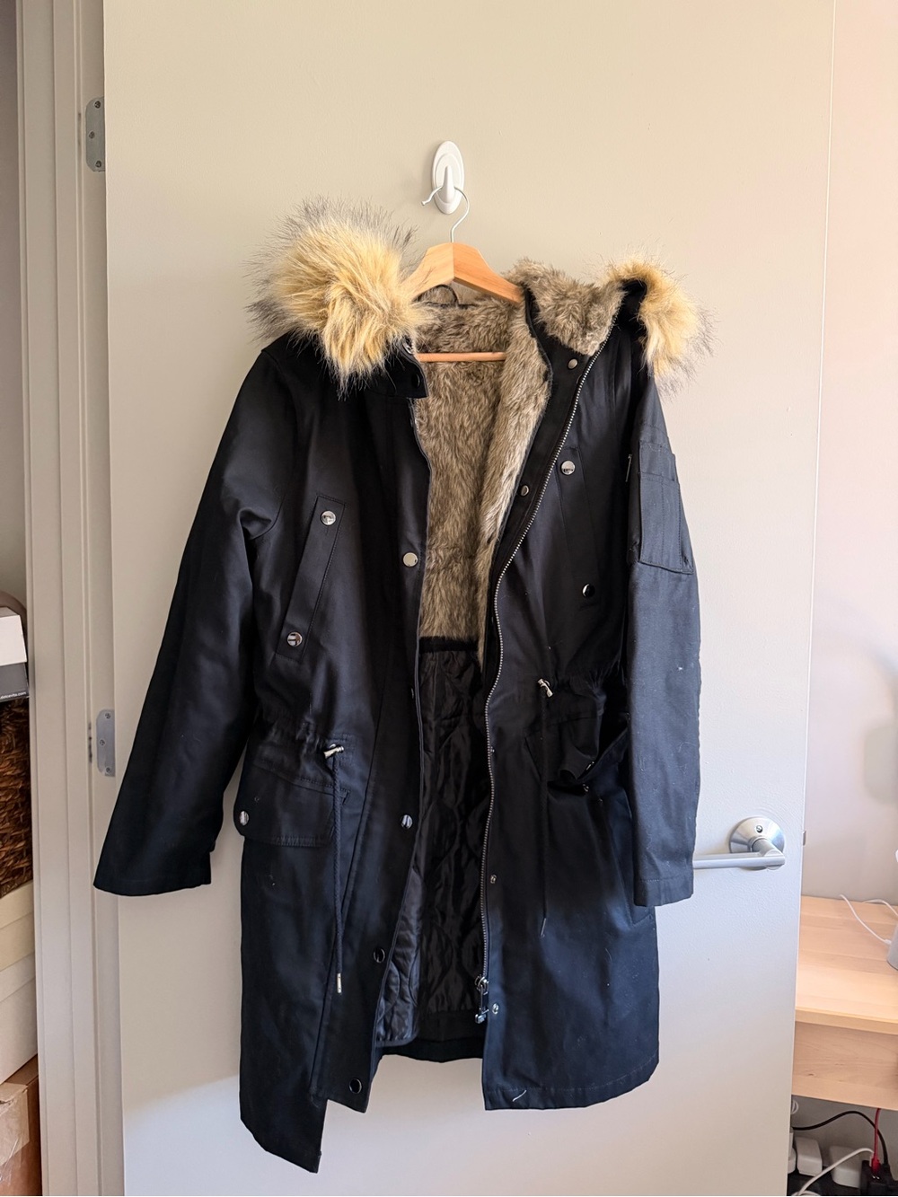 ASOS Black Hooded Parka with Faux Fur Trim